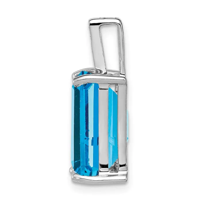 Goldia Rings Sterling Silver Rhodium Emeraldcut Swiss Blue Topaz u0026 Diamond Pendant