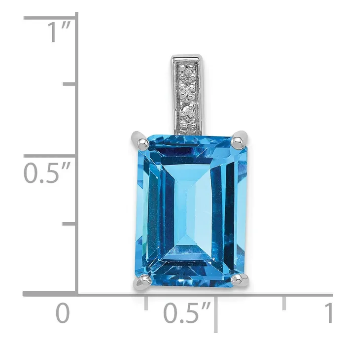 Goldia Rings Sterling Silver Rhodium Emeraldcut Swiss Blue Topaz u0026 Diamond Pendant