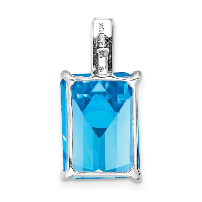 Goldia Rings Sterling Silver Rhodium Emeraldcut Swiss Blue Topaz u0026 Diamond Pendant