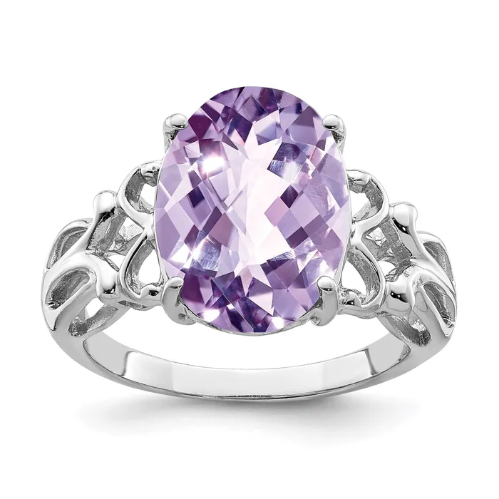 Goldia Rings Sterling Silver Rhodium Oval CheckerCut Pink Quartz Gemstone Birthstone Ring Fine Jewelry Gift for Her Goldia Rings Sterling Silver Rhodium Oval CheckerCut Pink Quartz Gemstone Birthstone Ring Fine Jewelry Gift for Her