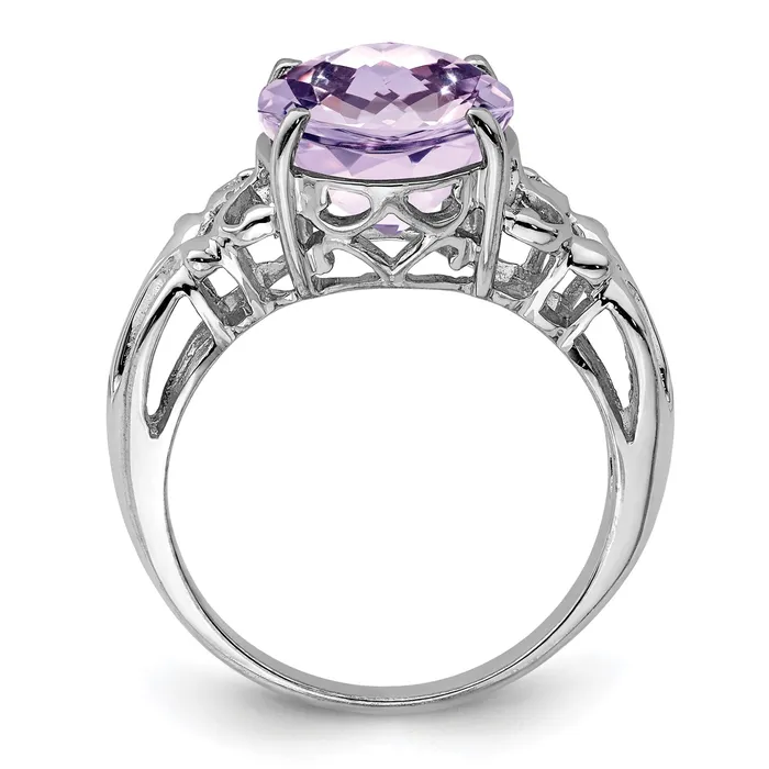 Goldia Rings Sterling Silver Rhodium Oval CheckerCut Pink Quartz Gemstone Birthstone Ring Fine Jewelry Gift for Her Goldia Rings Sterling Silver Rhodium Oval CheckerCut Pink Quartz Gemstone Birthstone Ring Fine Jewelry Gift for Her