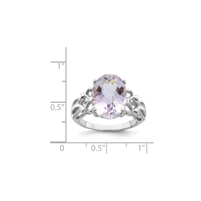 Goldia Rings Sterling Silver Rhodium Oval CheckerCut Pink Quartz Gemstone Birthstone Ring Fine Jewelry Gift for Her Goldia Rings Sterling Silver Rhodium Oval CheckerCut Pink Quartz Gemstone Birthstone Ring Fine Jewelry Gift for Her