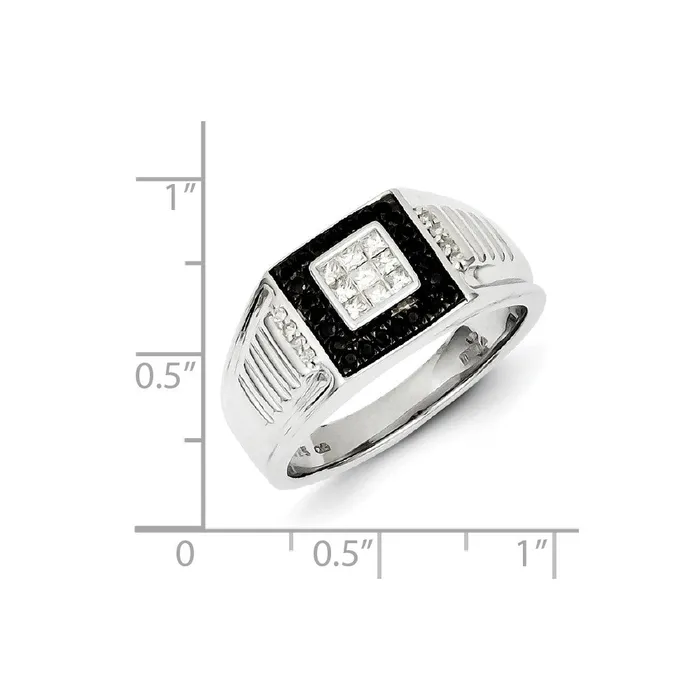 Goldia Rings Sterling Silver Rhodium Plated Black and White Diamond Mens Ring
