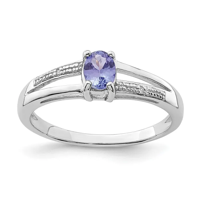 Goldia Rings Sterling Silver Rhodium Plated Diamond and Tanzanite Ring