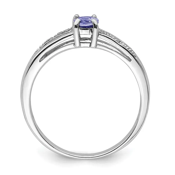 Goldia Rings Sterling Silver Rhodium Plated Diamond and Tanzanite Ring