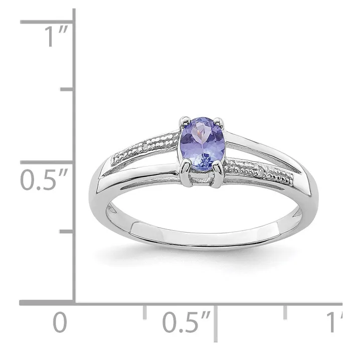 Goldia Rings Sterling Silver Rhodium Plated Diamond and Tanzanite Ring