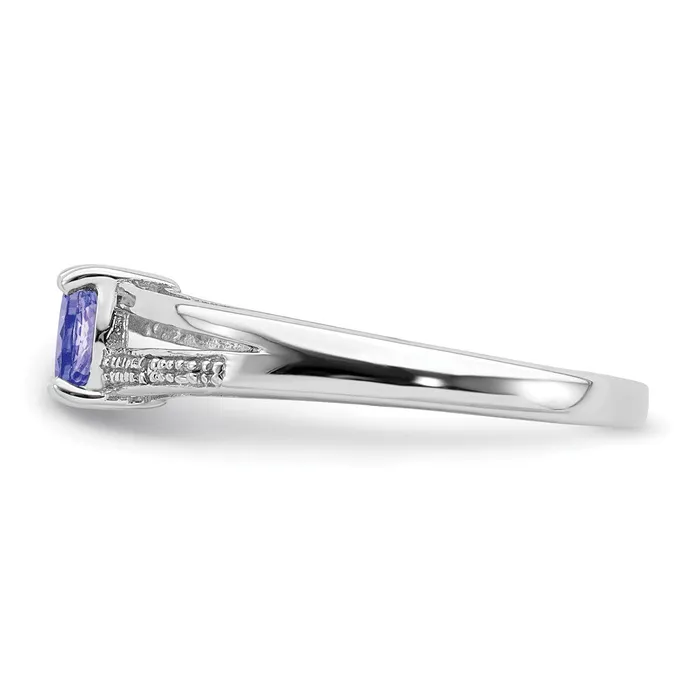 Goldia Rings Sterling Silver Rhodium Plated Diamond and Tanzanite Ring