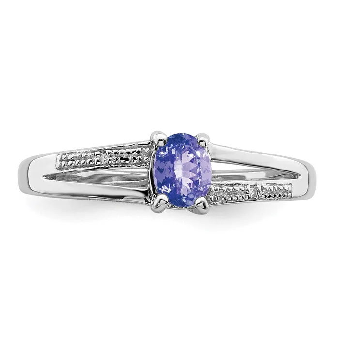 Goldia Rings Sterling Silver Rhodium Plated Diamond and Tanzanite Ring
