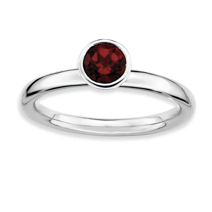 Goldia Rings Sterling Silver Stackable Expressions High 5mm Round Garnet Ring Goldia Rings Sterling Silver Stackable Expressions High 5mm Round Garnet Ring