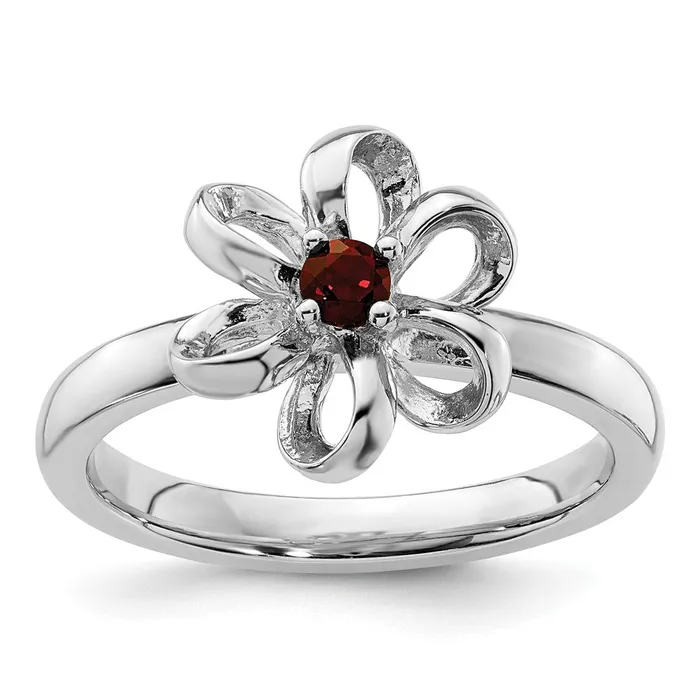 Goldia Rings Sterling Silver Stackable Expressions Polished Garnet Flower Ring Goldia Rings Sterling Silver Stackable Expressions Polished Garnet Flower Ring