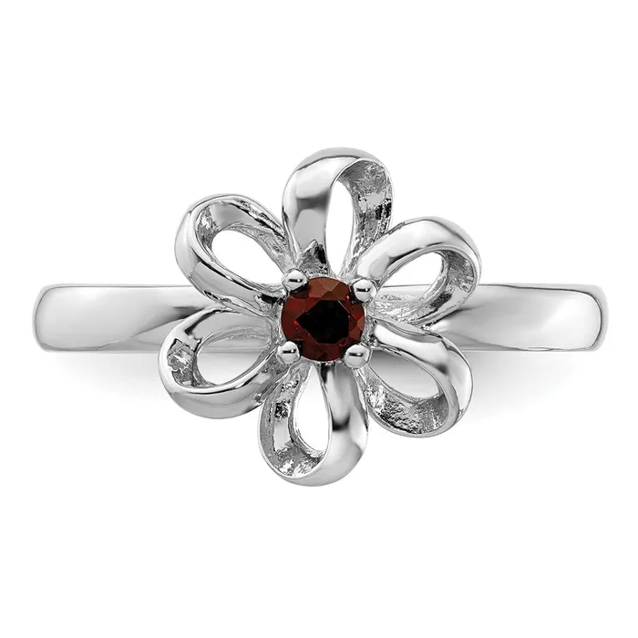 Goldia Rings Sterling Silver Stackable Expressions Polished Garnet Flower Ring