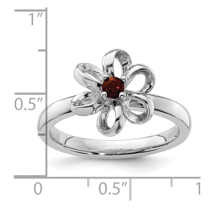 Goldia Rings Sterling Silver Stackable Expressions Polished Garnet Flower Ring
