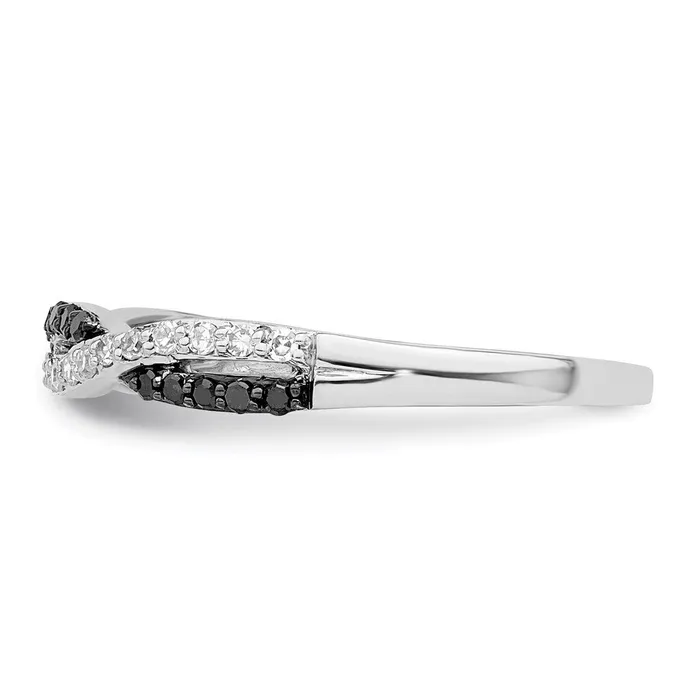 Goldia Rings White Night Sterling Silver Rhodiumplated Black and White Criss Cross Diamond Ring