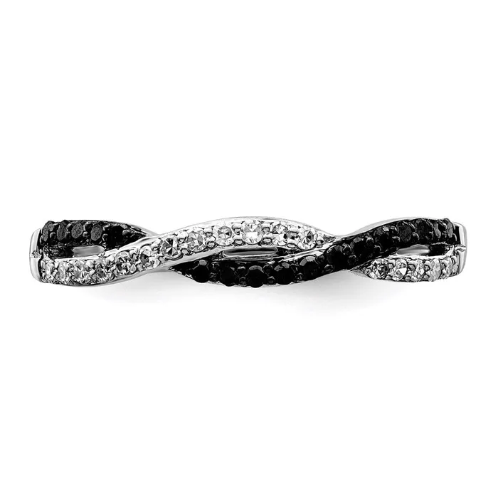 Goldia Rings White Night Sterling Silver Rhodiumplated Black and White Criss Cross Diamond Ring