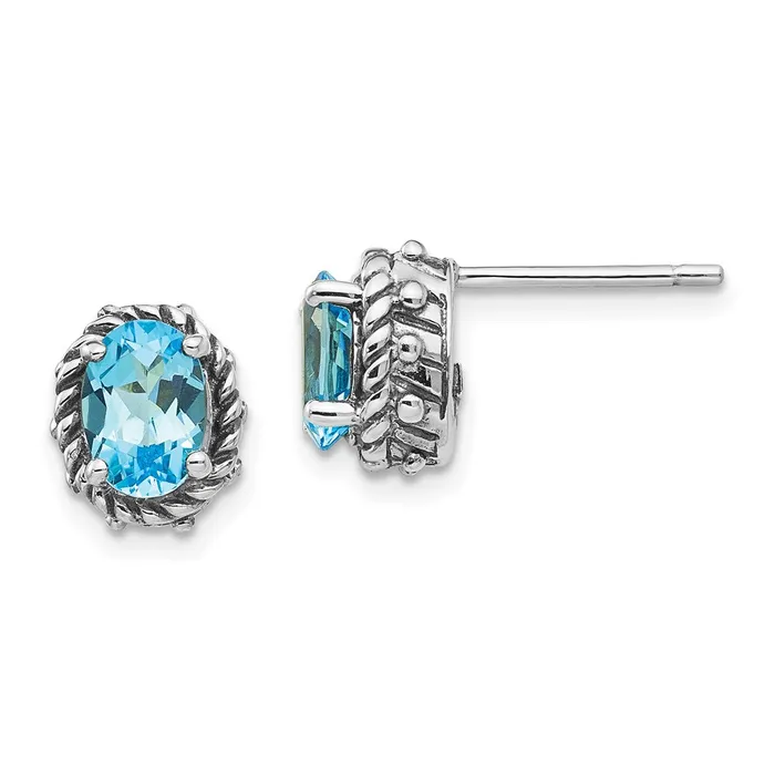 Goldia Shey Couture Sterling Silver Antiqued Oval Blue Topaz Post Earrings Earrings Goldia Shey Couture Sterling Silver Antiqued Oval Blue Topaz Post Earrings Earrings