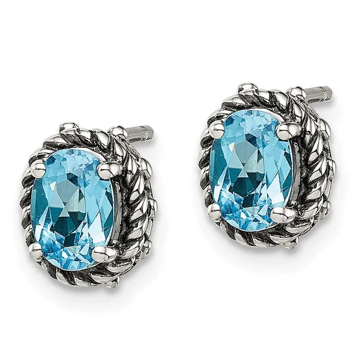 Goldia Shey Couture Sterling Silver Antiqued Oval Blue Topaz Post Earrings Earrings