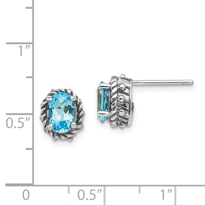 Goldia Shey Couture Sterling Silver Antiqued Oval Blue Topaz Post Earrings Earrings