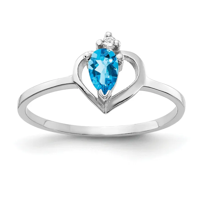 Goldia Solid 14k White Gold 5x3mm Pear Simulated Blue Topaz AA CZ Ring Rings Goldia Solid 14k White Gold 5x3mm Pear Simulated Blue Topaz AA CZ Ring Rings