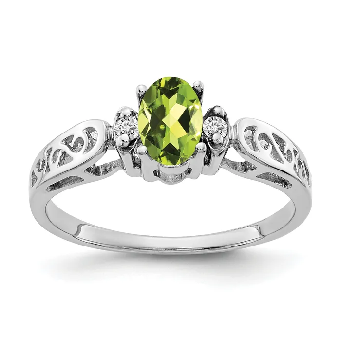 Goldia Solid 14k White Gold 6x4mm Oval Simulated Peridot VS CZ Ring Rings Goldia Solid 14k White Gold 6x4mm Oval Simulated Peridot VS CZ Ring Rings