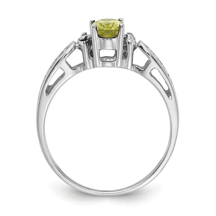 Goldia Solid 14k White Gold 6x4mm Oval Simulated Peridot VS CZ Ring Rings