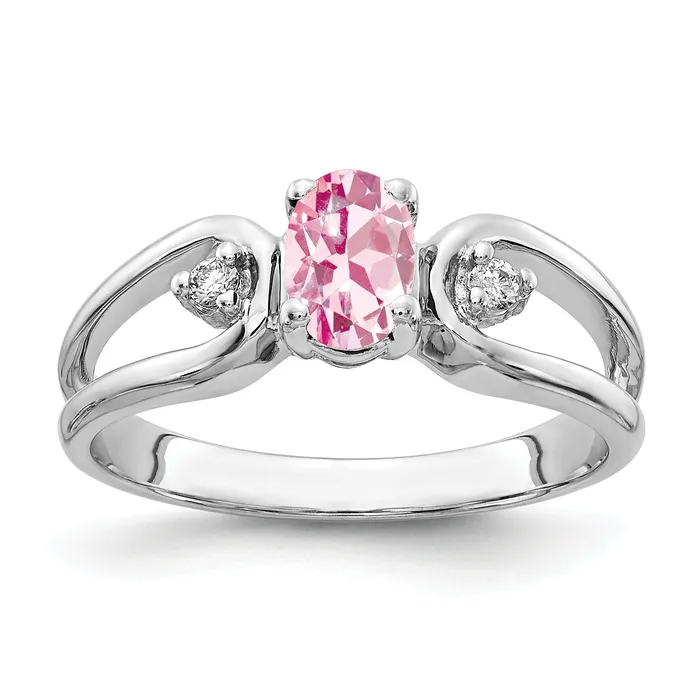Goldia Solid 14k White Gold 6x4mm Oval Simulated Pink Tourmaline AA CZ Ring Rings Goldia Solid 14k White Gold 6x4mm Oval Simulated Pink Tourmaline AA CZ Ring Rings