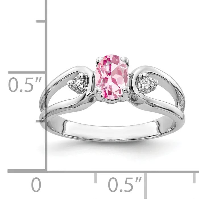 Goldia Solid 14k White Gold 6x4mm Oval Simulated Pink Tourmaline AA CZ Ring Rings