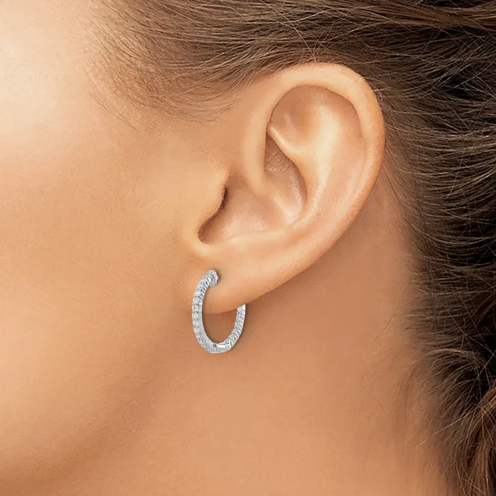 Goldia Solid 14k White Gold Polished Simulated CZ InOut Hinged Hoop Earrings Earrings Goldia Solid 14k White Gold Polished Simulated CZ InOut Hinged Hoop Earrings Earrings