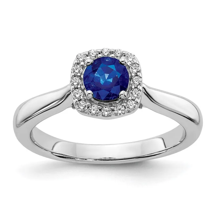 Goldia Solid 14k White Gold Simulated CZ and Sapphire Halo Ring Rings