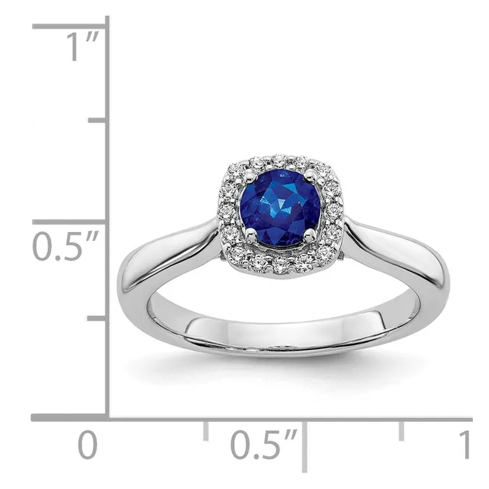 Goldia Solid 14k White Gold Simulated CZ and Sapphire Halo Ring Rings