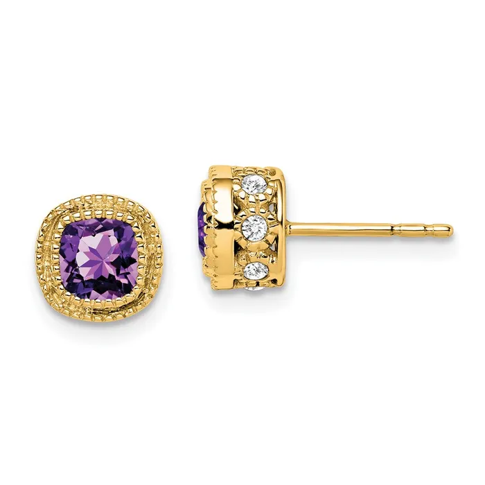 Goldia Solid 14k Yellow Gold Cushion Simulated Amethyst and CZ Earrings Earrings Goldia Solid 14k Yellow Gold Cushion Simulated Amethyst and CZ Earrings Earrings
