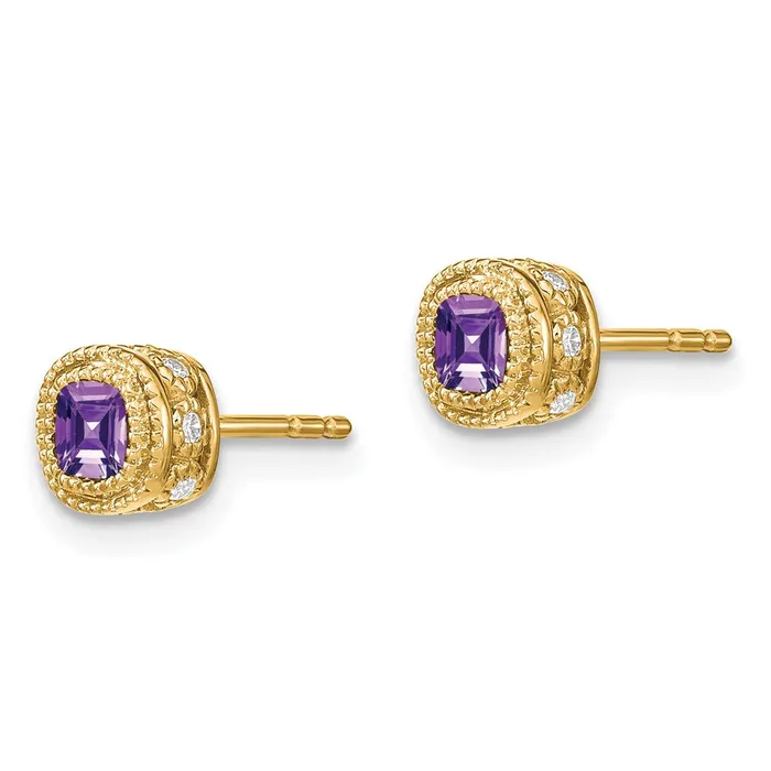 Goldia Solid 14k Yellow Gold Cushion Simulated Amethyst and CZ Earrings Earrings Goldia Solid 14k Yellow Gold Cushion Simulated Amethyst and CZ Earrings Earrings
