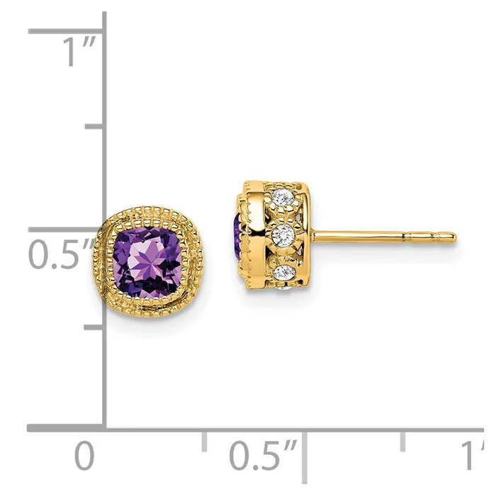 Goldia Solid 14k Yellow Gold Cushion Simulated Amethyst and CZ Earrings Earrings Goldia Solid 14k Yellow Gold Cushion Simulated Amethyst and CZ Earrings Earrings