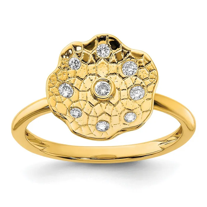 Goldia Solid 14k Yellow Gold Polished and Textured Simulated CZ Circle Ring Rings Goldia Solid 14k Yellow Gold Polished and Textured Simulated CZ Circle Ring Rings