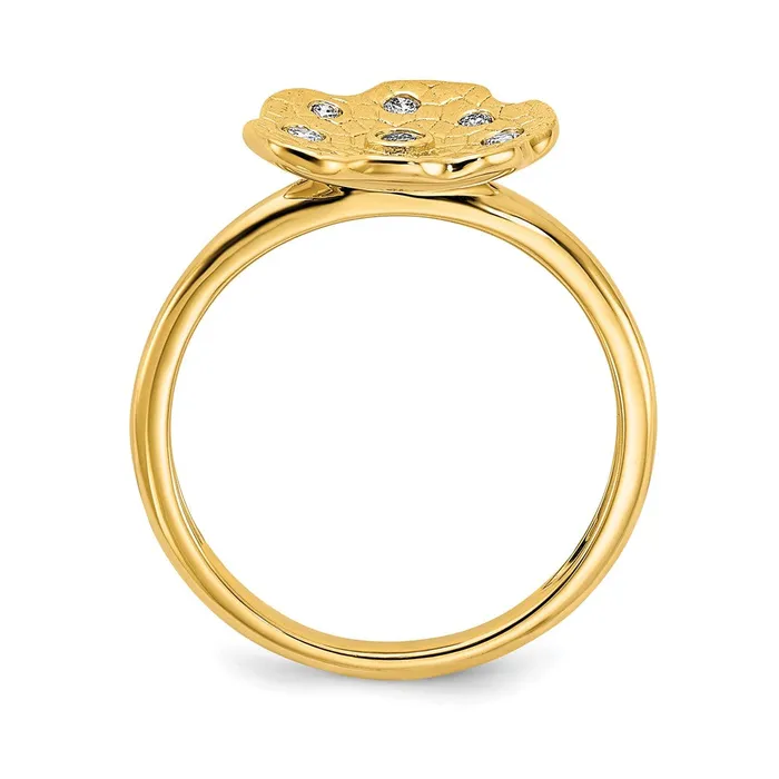 Goldia Solid 14k Yellow Gold Polished and Textured Simulated CZ Circle Ring Rings