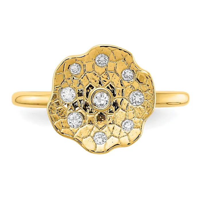 Goldia Solid 14k Yellow Gold Polished and Textured Simulated CZ Circle Ring Rings