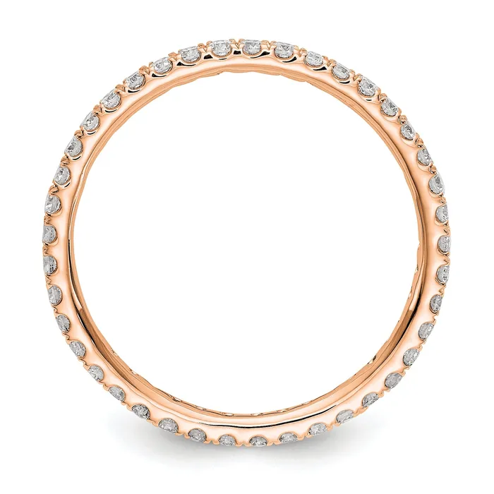 Goldia Solid Real 14k Rose Gold Polished U Shared Prong 12ct CZ Eternity Wedding Band Ring Rings
