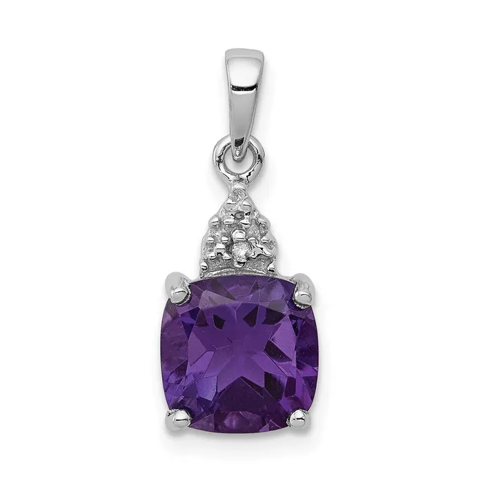 Goldia Sterling Silver Rhodiumplated Amethyst and Diamond Pendant Necklaces