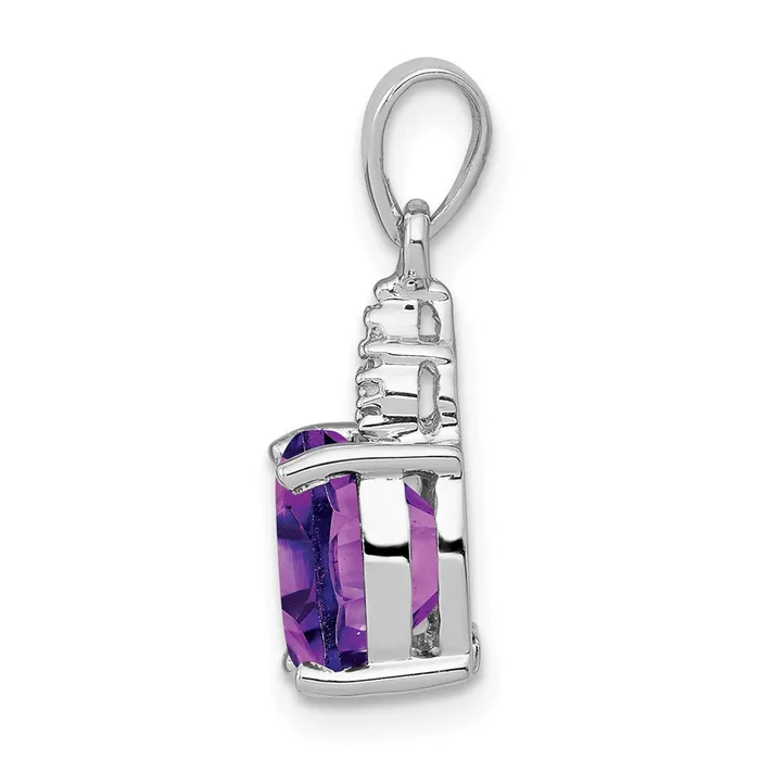 Goldia Sterling Silver Rhodiumplated Amethyst and Diamond Pendant Necklaces