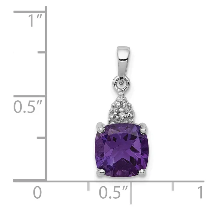 Goldia Sterling Silver Rhodiumplated Amethyst and Diamond Pendant Necklaces