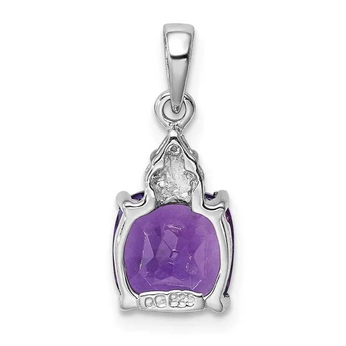 Goldia Sterling Silver Rhodiumplated Amethyst and Diamond Pendant Necklaces