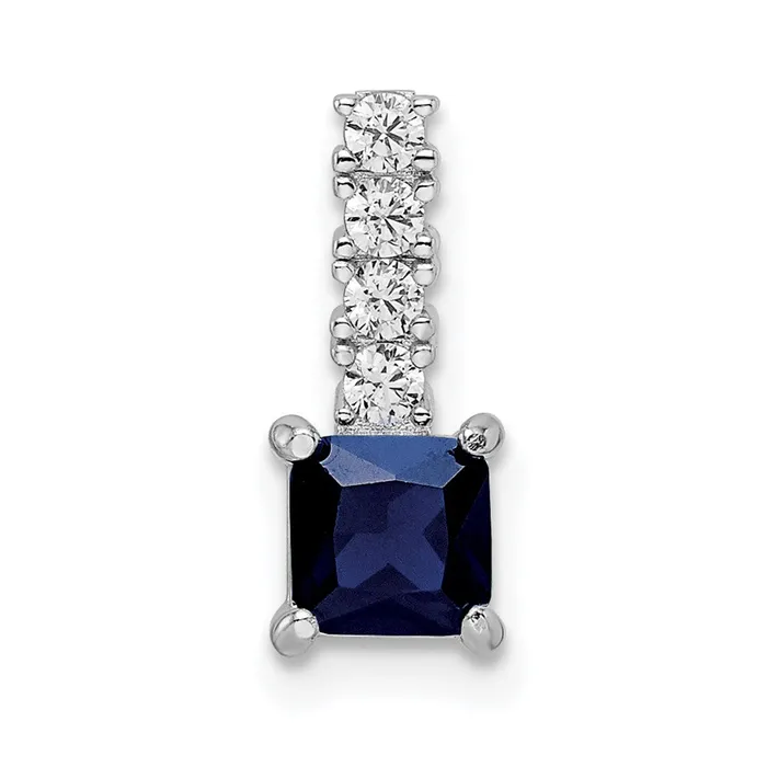 Goldia Sterling Silver Rhodiumplated Cr Blue Spinel and CZ Square Pendant Necklaces Goldia Sterling Silver Rhodiumplated Cr Blue Spinel and CZ Square Pendant Necklaces