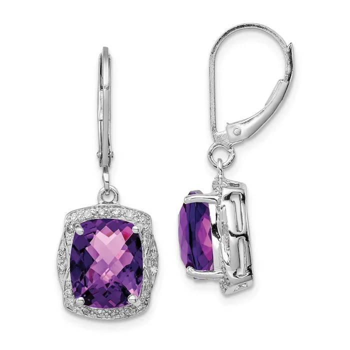 Goldia Sterling Silver Rhodiumplated Diamond and Amethyst Earrings Earrings