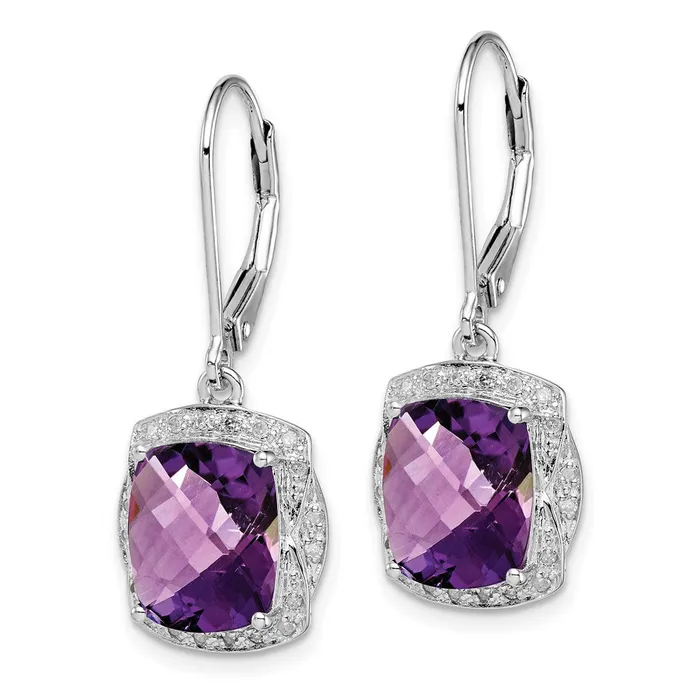 Goldia Sterling Silver Rhodiumplated Diamond and Amethyst Earrings Earrings