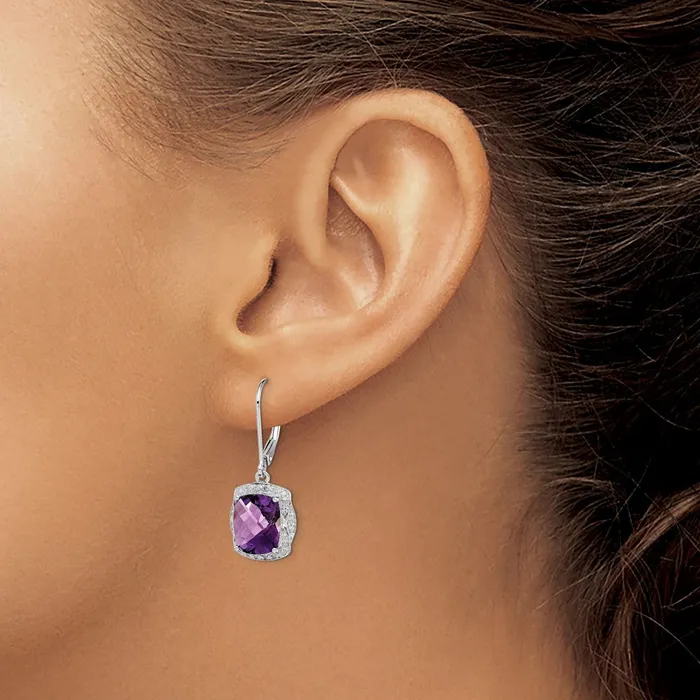 Goldia Sterling Silver Rhodiumplated Diamond and Amethyst Earrings Earrings