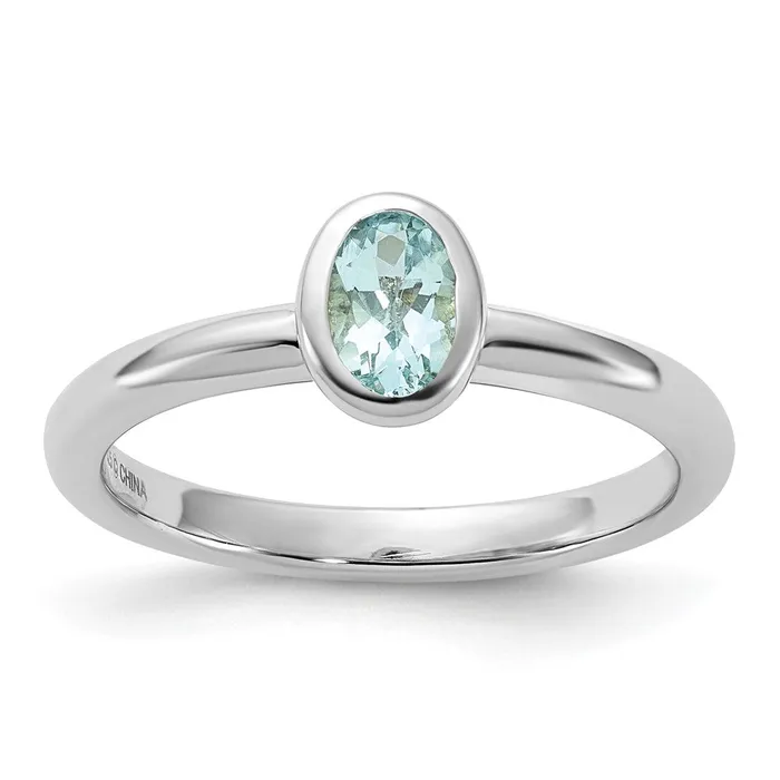 Goldia Sterling Silver Stackable Expressions Oval Aquamarine Ring Rings