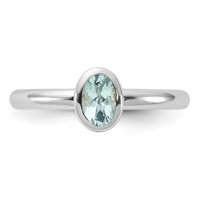 Goldia Sterling Silver Stackable Expressions Oval Aquamarine Ring Rings