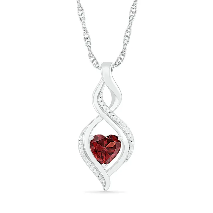 HeartShaped Garnet and Natural Diamond Accent Infinity Flame Pendant in Sterling Silver Goldia Necklaces HeartShaped Garnet and Natural Diamond Accent Infinity Flame Pendant in Sterling Silver Goldia Necklaces