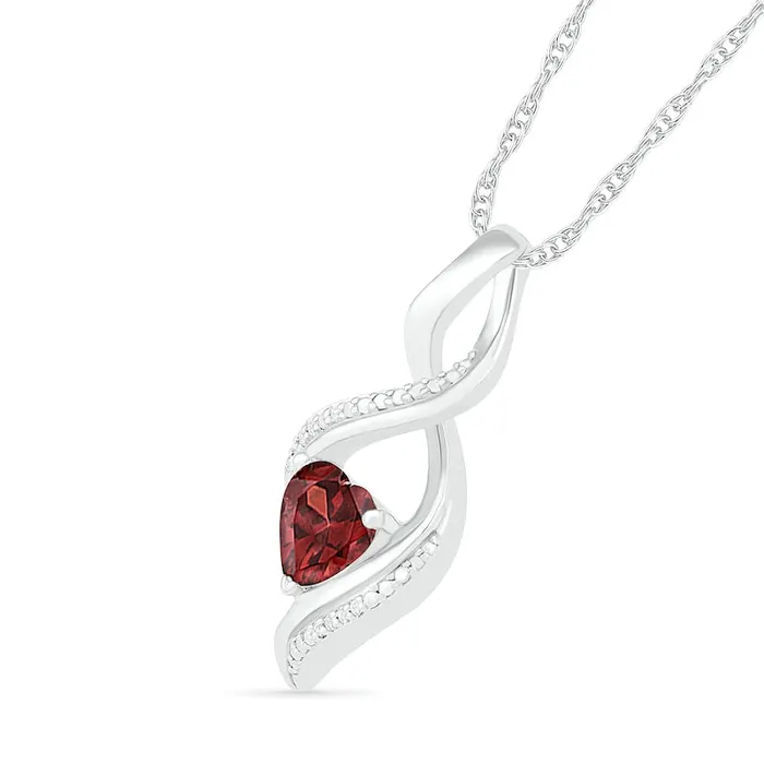 HeartShaped Garnet and Natural Diamond Accent Infinity Flame Pendant in Sterling Silver Goldia Necklaces HeartShaped Garnet and Natural Diamond Accent Infinity Flame Pendant in Sterling Silver Goldia Necklaces