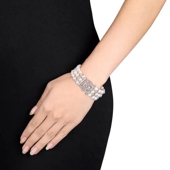 JMS always Bracelets Original AMOUR 65 7 Mm White Cultured Freshwater Pearl Bracelet with Cubic Zirconia In Sterling Silver JMS always Bracelets Original AMOUR 65 7 Mm White Cultured Freshwater Pearl Bracelet with Cubic Zirconia In Sterling Silver