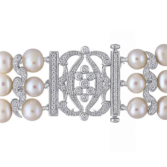 JMS always Bracelets Original AMOUR 65 7 Mm White Cultured Freshwater Pearl Bracelet with Cubic Zirconia In Sterling Silver JMS always Bracelets Original AMOUR 65 7 Mm White Cultured Freshwater Pearl Bracelet with Cubic Zirconia In Sterling Silver